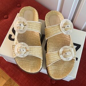 SCHUTZ Coraline Raffia Slide Sandals with Buckles